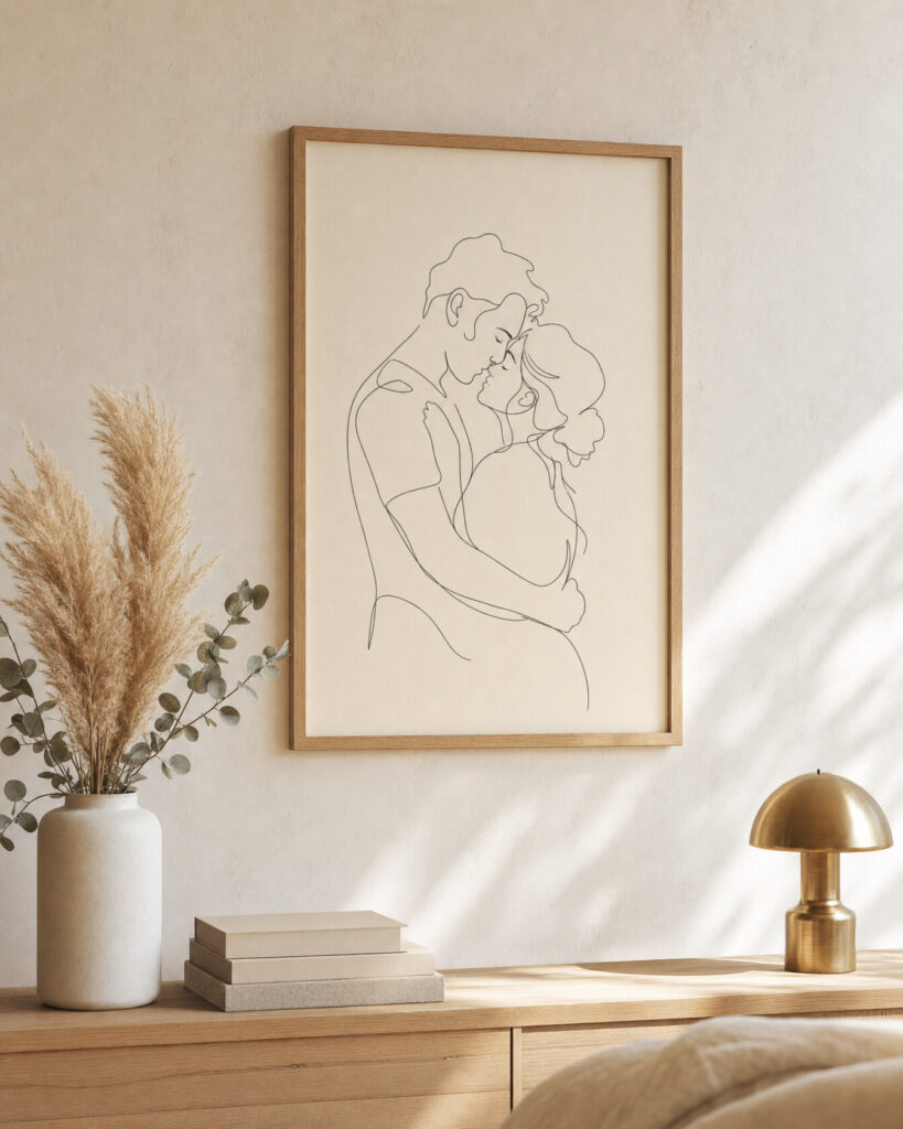Lijntekening poster in een interieur